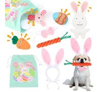 YUEPET 8 Pack Dog Easter Basket Stuffed Bunny Squeaky Toy Plush Chew Toys Eggs Carrot Rope Chicken Dog Ears Headband Bowtie Tail Easter Gift for Small Medium Dogs