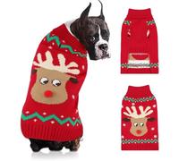 YUEPET Christmas Dog Sweaters, Reindeer Snowflake Dog Outfits with Leash Hole, Classic Turtleneck Clothes for Puppies to Medium Dogs(2XL)