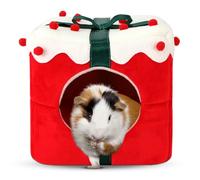 YUEPET Christmas Guinea Pig Hideout, Cozy Small Animal Bed Warm Guinea Pig House with Removable Cushion for Guinea Pigs Chinchillas Dwarf Rabbits Sugar Gliders Hamsters 8.7"×8.7"×8.2"
