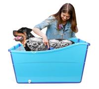YUEPET Extra Large Foldable Dog Bath Tub for Large Dogs, 49 Gal Portable Dog Bathtub Lightweight Hightened Pet Wash Station with Drain Plug for Big Dogs Indoor/Outdoor Bathing, Camping (Blue)