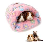 YUEPET Guinea Pig Bed Cuddle Cave Warm Fleece Cozy House Bedding Sleeping Cushion Cage Nest for Small Animal Squirrel Chinchilla Hedgehog Cage Accessories(Pink Flower