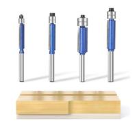 Yueqing Zhongji 4pcs 1/4" Shank-6.35MM Top double bearing Flush Trim Router Bits Set Cutting Diameter 1/4" 5/16" 3/8" 1/2" router bits Precision Edge Trimming for Woodworking