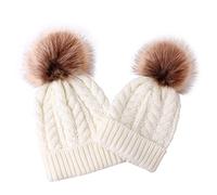 Yuerach 2PCS Parent-Child Knit Hat Family Matching Winter Warmer Hat Mother & Baby Crochet Beanie Ski Cap with Pom White