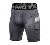 Yuerlian 1 Pack Mens Compression Shorts with Pocket Quick Dry Sports Running Shorts for Workout,Training Grey