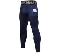Yuerlian Navy Men's Compression Leggings Gym Pants with Tights Sports Running Base Layer Trousers with Pockets for Workout Walking Ski