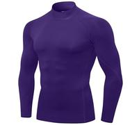 Yuerlian Purple Men’s Gym Compression Shirt Turtle Neck Long Sleeve Base Layers Top Running Workout Quick Dry Undershirt for Sports Cycling Golf Football Skiing