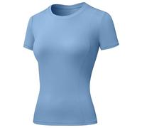 Yuerlian Sky Blue Gym Top for Womens Running Workout Basic Short Sleeve Yoga T-Shirt Compression Quick Dry Sports Cycling Training Teeshirts