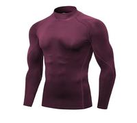 Yuerlian Wine Red Men's Long Sleeve Compression Shirt Running Baselayer Top Quick Cool Dry Sports Gear Fitness T-Shirt for Gym Workout Cyclig Jogging