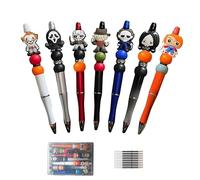 YUERVIEW 7PCS Refillable Horror Movie Pens with Clear Box - Spooky Gift for Horror Fans,Halloween Beadable Pens for School,Office,Party - Novelty Desk Accessories with 10 Black Ink Refills