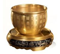 YUERVIEW Brass Hundred Blessings Jar & Pi Xiu Base - 90+ Engraved Fu Symbols, Feng Shui Wealth Decor, Chinese Prosperity Gift for Home Office