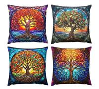 YUERYXH 4pcs Viking Pillow Cover Decoration, Tree of Life Colorful Pillow Case, Viking Runes Throw Pillow Cover, Cushion Case for Winter Farmhouse Couch Sofa Home Decor(Tree of Life C.,24x24in)