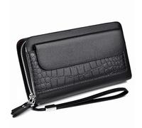 YUERYXH Men's Fashionable Temperament Leather Wallet, Business, Office, Travel Zipper RFID Purse, Large Capacity Billfold, can Hold More Cash, Multi-Layer Storage Space(Black)