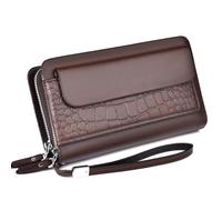 YUERYXH Men's Fashionable Temperament Leather Wallet, Business, Office, Travel Zipper RFID Purse, Large Capacity Billfold, can Hold More Cash, Multi-Layer Storage Space(Brown)