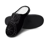 YUERYXH Nordic Individuality Interesting Thor's Hammer Pattern Flat Slippers, Men's Warm Furry Home Cotton Closed Toe Slippers, Classic Rubber Sole Slippers(Viking Wolf,13-14(46-47))