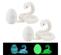 Yueser 3D Printed Snake, 2 Pieces White Snake Egg Toy Model 3D Printed Dragon Egg Full Body Joint Flexible Dragons with Eggshells Home Decor Desk Toys Animals Toy Halloween Easter (Glow in The Dark)
