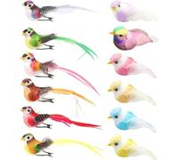Yueser Artificial Birds, Artificial Foam Feather Birds Figurines Garden Decoration Craft Bird Ornaments Colourful Bird Multicoloured for DIY Garden Wedding (12 Pieces)