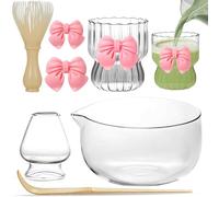 Yueser Matcha Set, 5 Pieces Macha Tea Set Accessories Bowl Glasses Broom Spoon and Broom Holder Cup Tea Pink Drinking Cup Whisk Stand Bus Spoon Gift Set for Tea Zeremon Coffee Latte Drinking Glass