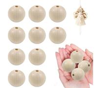 Yueser Wooden Balls with Smiling Faces, 10 Pieces Wooden Balls with Hole 40 mm Round Wooden Balls for Crafts Natural Wood Beads Large for Head
