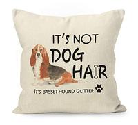 YUESHARE Funny Dog Quote It’s Not Dog Hair It’s Basset Hound Glitter Watercolor Cotton Linen Throw Pillow Cover, Basset Hound Gifts for Home Room Bed Sofa Decorations Decor (18 x 18 Inch)