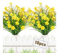 Yueshop 10 Bundles Artificial Flowers, UV-Resistant Artificial Plants Outdoor Realistic Faux Plastic Daisy Flower Fake Garden Plants Indoor Home Wedding Porch Window Box for Decor(Yellow)