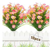 Yueshop 10 Bundles Artificial Flowers, UV-Resistant Artificial Plants Outdoor Realistic Faux Plastic Daisy Flower Fake Garden Plants Indoor Home Wedding Porch Window Box for Decor(Pink)