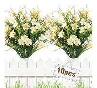 Yueshop 10 Bundles Artificial Flowers, UV-Resistant Artificial Plants Outdoor Realistic Faux Plastic Daisy Flower Fake Garden Plants Indoor Home Wedding Porch Window Box for Decor(White)