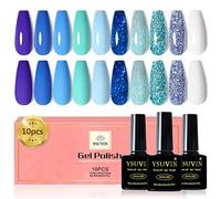 Yueshop 10Pcs Gel Nail Polish Ket - Blue Purple White Silver Glittler Gel Nail Polish, Soak Off UV Gel Nail Varnish Manicure Kit Cured Gel Required Great For Beauty Gift (10PCS, 8ml)