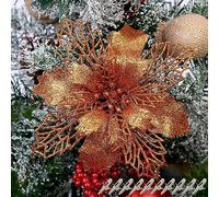 Yueshop 10Pcs Glitter Poinsettia 16CM Christmas Flowers Decor Ornament - Artificial Tree Ornaments for Wedding, New Year (Bronze)