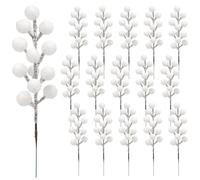 Yueshop 16 PCS Artificial Berry Stems Christmas Artificial Snowy White Berries Stems Winter Berries Branches Fake Christmas Picks for Wreath Garland Xmas Tree Wedding Party Home DIY Crafts Decorations