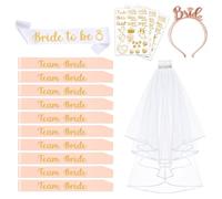 Yueshop 16 PCS Hen Party Accessories, 1 Bride to be Sash + 10 Team Bride Sashes + 3 Hen Party Tattoos + 1 Hen Party Veil + 1 Bride to be Tiara, Hen Do Accessories, Hen Night Accessories Decoration