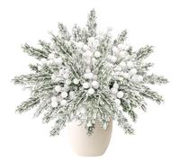 Yueshop 30PCS Christmas Artificial Snowy Cypress Pine Branches with White Frosted Berry Stems, Fake Pine Picks White Holly Berry Cypress Leaves Stems for DIY Xmas Garland Wreath Home Decor