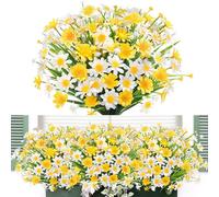 Yueshop 4 Bundles Artificial Flowers, UV Resistant Artificial Plants Realistic Faux Daisy Flower, Fake Plants Plastic flowers for outdoors Indoor Home Garden Porch Farmhouse Decor(Yellow White)