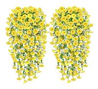 Yueshop 4 PCS Artificial Hanging Flowers, UV-Resistant Trailing Realistic Morning Glory Fake Artificial Plants Imitation Flowers for Home Garden Yard Patio Wedding Outdoor Indoor Decor(Yellow)