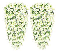 Yueshop 4 PCS Artificial Hanging Flowers, UV-Resistant Trailing Realistic Morning Glory Fake Artificial Plants Imitation Flowers for Home Garden Yard Patio Wedding Outdoor Indoor Decor(White)