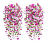 Yueshop 4 PCS Artificial Hanging Flowers, UV-Resistant Trailing Realistic Morning Glory Fake Artificial Plants Imitation Flowers for Home Garden Yard Patio Outdoor Decor(Fuchsia Gradient Purple)