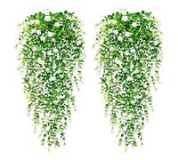 Yueshop 4PCS Artificial Hanging Flowers, UV-Resistant Artificial Hanging Plants Flowers Bouquet Outdoor Indoor Fake Hanging Plant Artificial Flowers for Home Garden Wedding Decor (White)