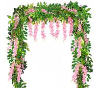 Yueshop 4x8Ft Artificial Wisteria Vine Garland Artificial Flowers Plants | Pink Wisteria Flower Garland, Artificial Hanging Plants Flowers, Wisteria Plant Fake Flowers, Garden Home Wedding Decoration