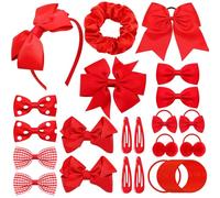 Yueshop 50pcs Red School Hair Accessories Kit: Bow, Ponytail Holder, Elastics, Headband, Barrettes for Girls Christmas Birthday Gift