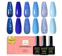 Yueshop 6 Colors Blue Gel Nail Polish Set, Ocean Blue Collection Gel Polish | Dark Blue Glitter Ocean Silver Sparkle Diamond Gel Nail Polish Soak off UV LED, Long-Lasting, Manicure Salon & Home DIY, 8ml