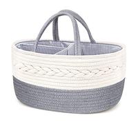 Yueshop Baby Nappy Caddy Organiser, Multifunctional Cotton Rope Baby Diaper Caddy Nursery Portable Storage Wipes Bag with Adjustable Paste Dividers Nappy For Newborn (Light Grey)