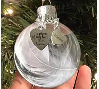 Yueshop Christmas Memorial Baubles, “A Piece of My Heart is In Heaven” Shatterproof Clear Christmas Ornaments Feather Ball with Heart-Shaped Round Pendant Hanging Decoration (husband)