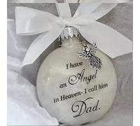 Yueshop Christmas Memorial Baubles Ornaments Feather Ball “I Have an Angel in Heaven” With Small Angel Christmas Bauble Ornament, Mum Dad Son Daughter Hanging Decoration (Dad)