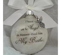 Yueshop Christmas Memorial Baubles Ornaments Feather Ball “I Have an Angel in Heaven” With Small Angel Christmas Bauble Ornament, Mum Dad Son Daughter Hanging Decoration (My Brother)