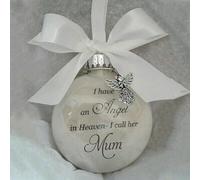 Yueshop Christmas Memorial Baubles Ornaments Feather Ball “I Have an Angel in Heaven” With Small Angel Christmas Bauble Ornament, Mum Dad Hanging Decoration (Mum)