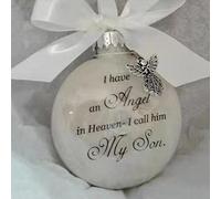 Yueshop Christmas Memorial Baubles Ornaments Feather Ball “I Have an Angel in Heaven” With Small Angel Christmas Bauble Ornament, Mum Dad Son Daughter Hanging Decoration (My Son)