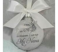 Yueshop Christmas Memorial Baubles Ornaments Feather Ball “I Have an Angel in Heaven” With Small Angel Christmas Bauble Ornament, Mum Dad Hanging Decoration(Nana)