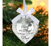 Yueshop Christmas Memorial Baubles Pendant Feather Ball “I Have an Angel in Heaven, I call him Dad” Christmas Ornament, Bereavement Gift To Remember Loved Ones, Christmas Tree Hanging Decoration
