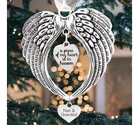 Yueshop Christmas Memorial Ornaments Angel Wings Christmas Memorial Loved One Wing Charm "a Piece of My Heart Is In Heaven"Hanging Pendents for Home Decor Gifts (Nan & Grandad)
