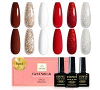 Yueshop Gel Nail Polish, 6 Colors Festive Classic Red Collection Gel Polish | Burgundy Champagne Glitter Pure White Scarlet Red Gel Nail Varnish Soak off UV, Long-Lasting, Manicure Salon & Home DIY, 8ml