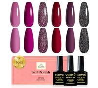 Yueshop Gel Nail Polish Kit- Purple Series 6PCS French Manicure Nail Polish Set Grape Purple Burgundy Red Black Glitter Gel Nail Plish Polish Soak off Nail Lamp Nail Art Manicure Salon For Women